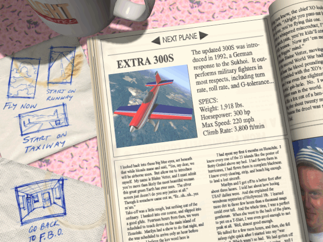 Flight Unlimited (DOS) screenshot: Pre-flight screen for the Extra 300S.