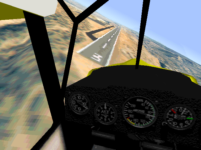 Flight Unlimited (DOS) screenshot: The virtual cockpit of the Decathlon.