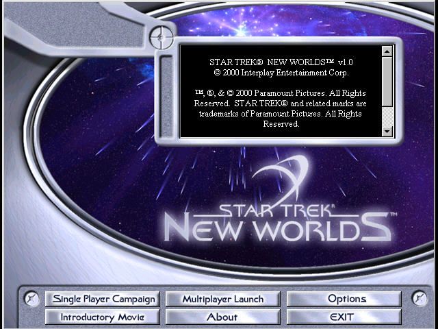 Star Trek: New Worlds (Windows) screenshot: Main menu.