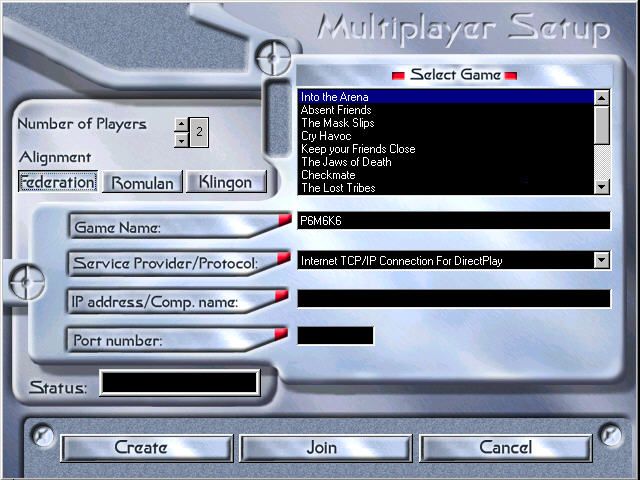 Star Trek: New Worlds (Windows) screenshot: Multiplayer menu.