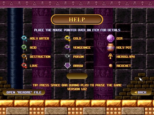 Bricks of Egypt 2: Tears of the Pharaohs (Windows) screenshot: One of the help screens