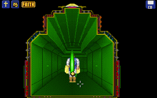 Captain Bible in Dome of Darkness (Special Edition) (DOS) screenshot: A pulse barrier -- time your passage correctly or risk losing faith!