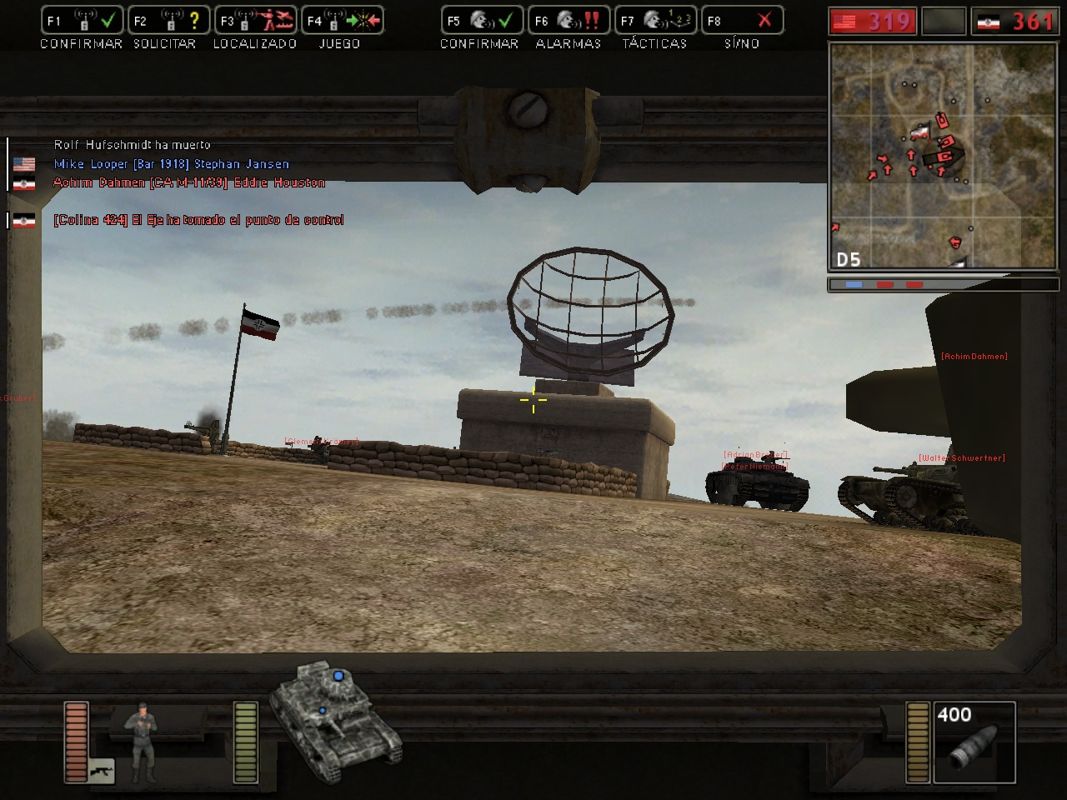 Battlefield 1942: The Road to Rome (Windows) screenshot: Protecting the Radar Station from a tank, inside view