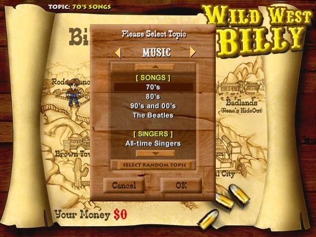 Wild West Billy (Windows) screenshot: Select your topic in Career