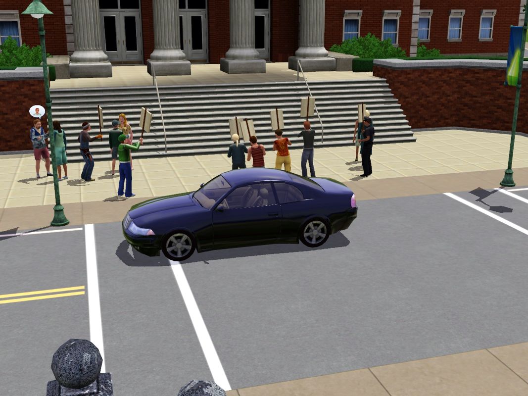 The Sims 3 (Windows) screenshot: Some protesters protesting something.
