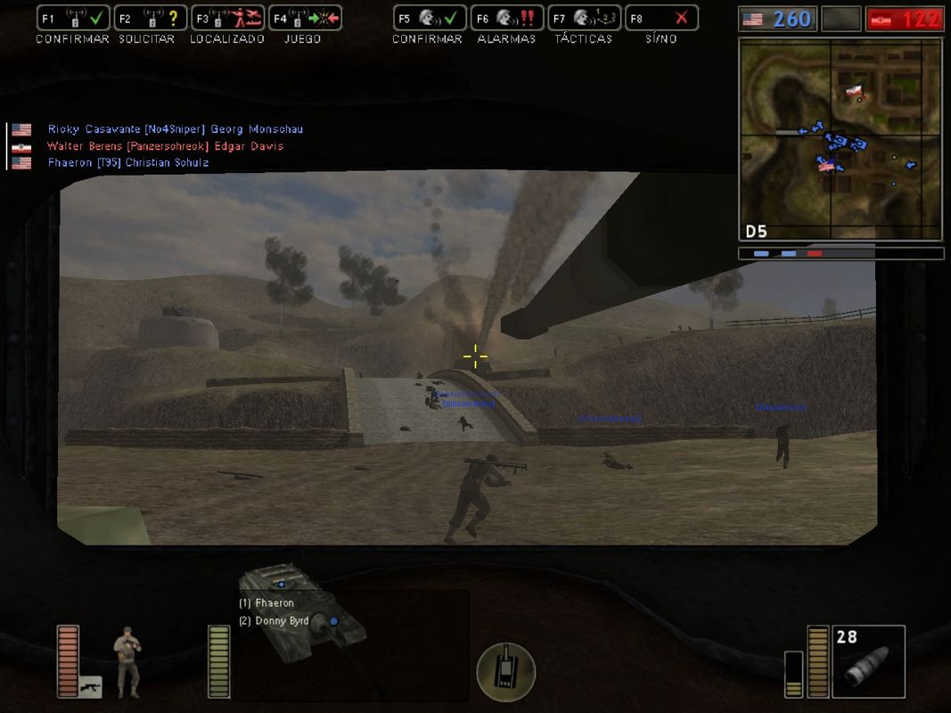 Battlefield 1942: Secret Weapons of WWII (Windows) screenshot: Main gun creating a fire barrier over the enemy on the T95/T28 Super Heavy Tank