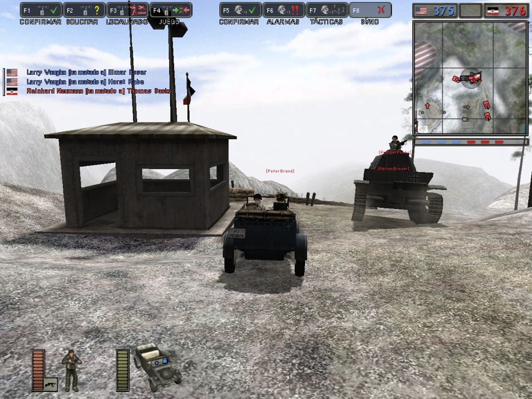 Battlefield 1942: Secret Weapons of WWII (Windows) screenshot: From the top of the mountain, the German troops control the battlefield