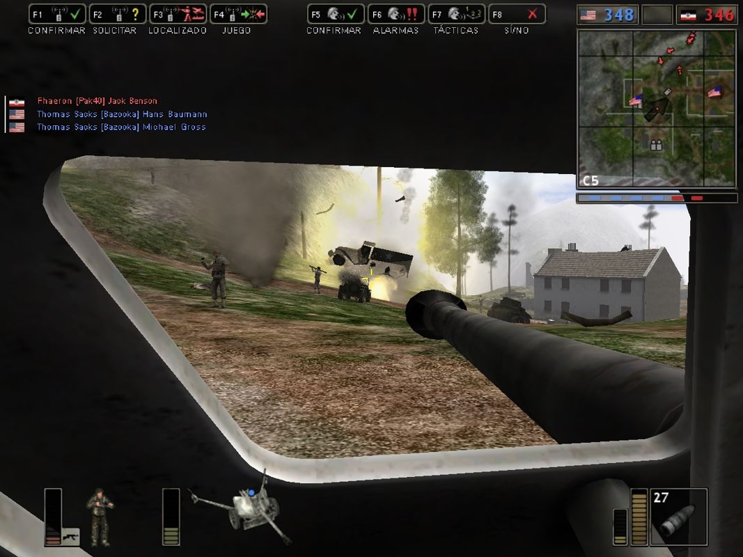 Battlefield 1942: Secret Weapons of WWII (Windows) screenshot: Protecting the road while American forces advance to the front line.