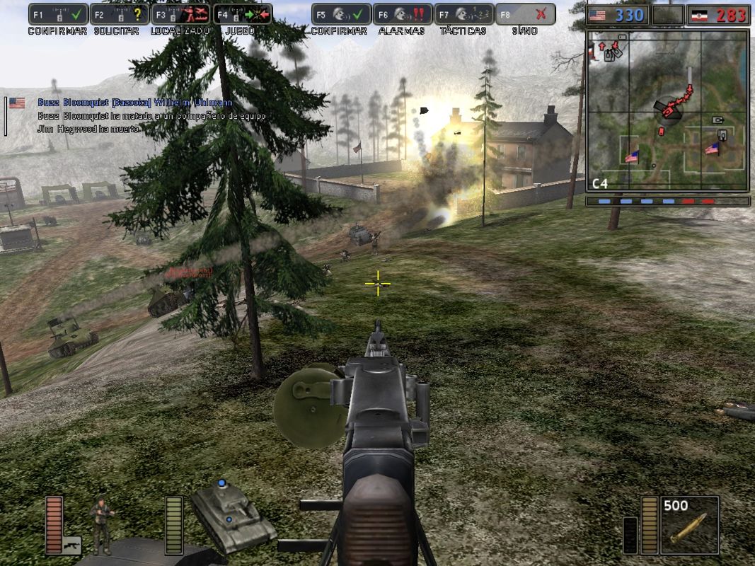 Battlefield 1942: Secret Weapons of WWII (Windows) screenshot: Using the mounted gun over a German tank.
