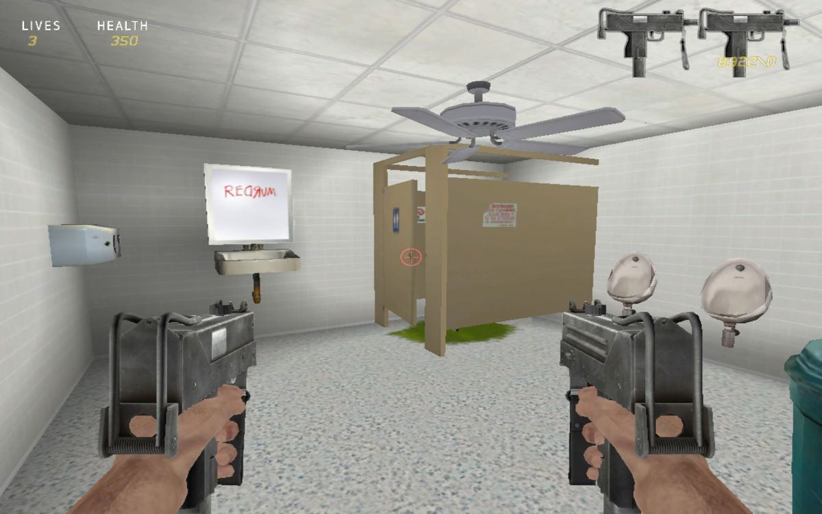 Run for Your Life (Windows) screenshot: The bathroom with the obligatory Redrum note