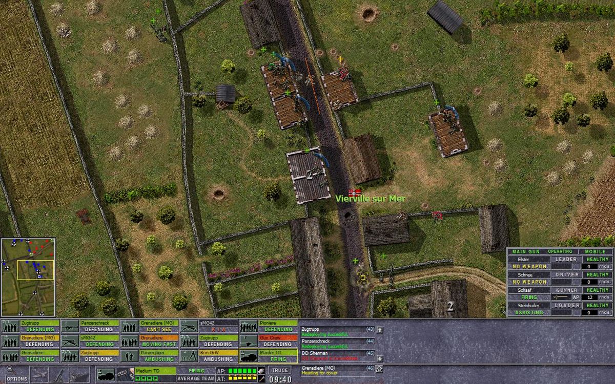 Close Combat: The Longest Day (Windows) screenshot: A German tank destroyer fires on an Allied tank from afar.