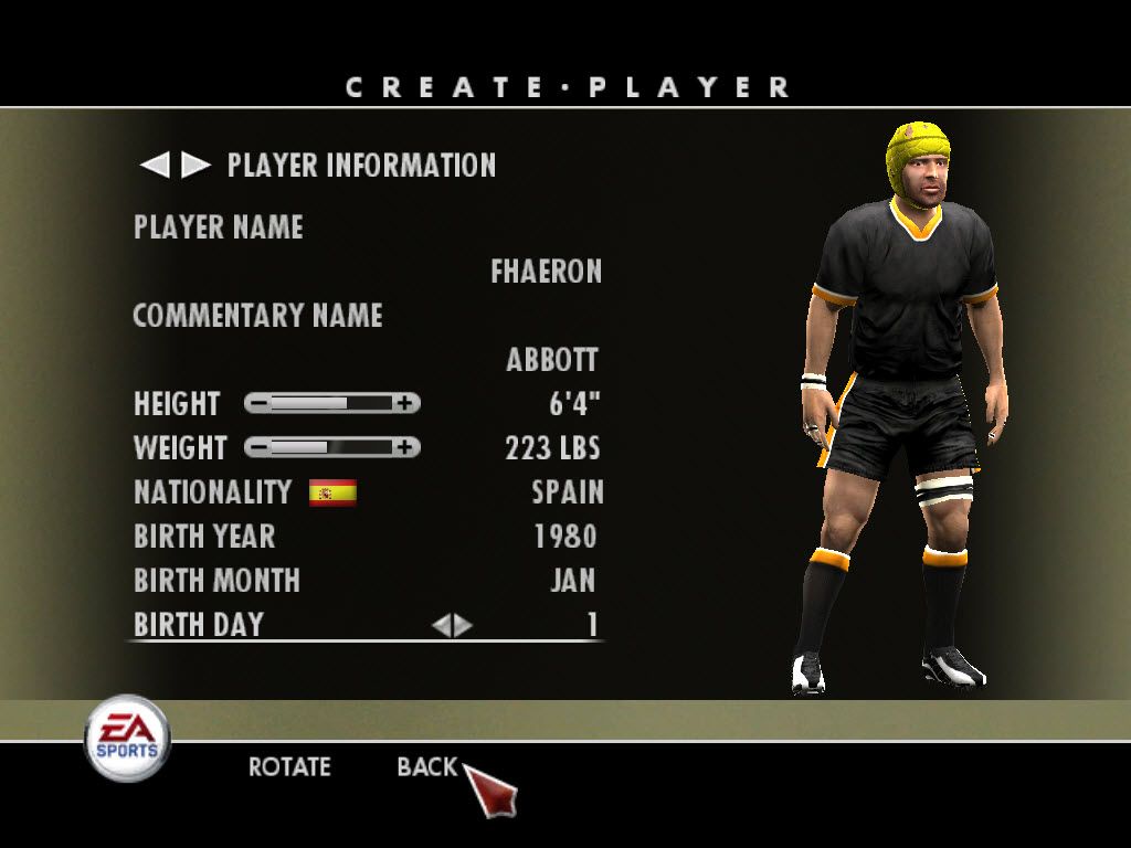 Rugby 08 (Windows) screenshot: You can create you own players.