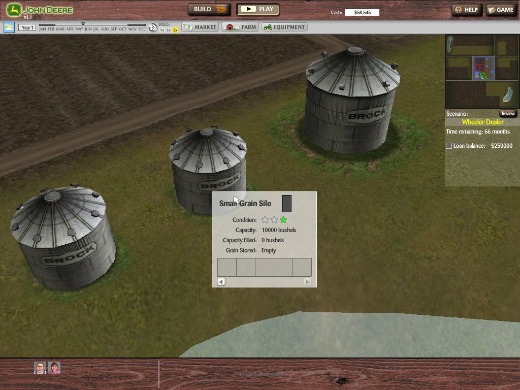 John Deere: North American Farmer (Windows) screenshot: Several grain silos waiting to be filled