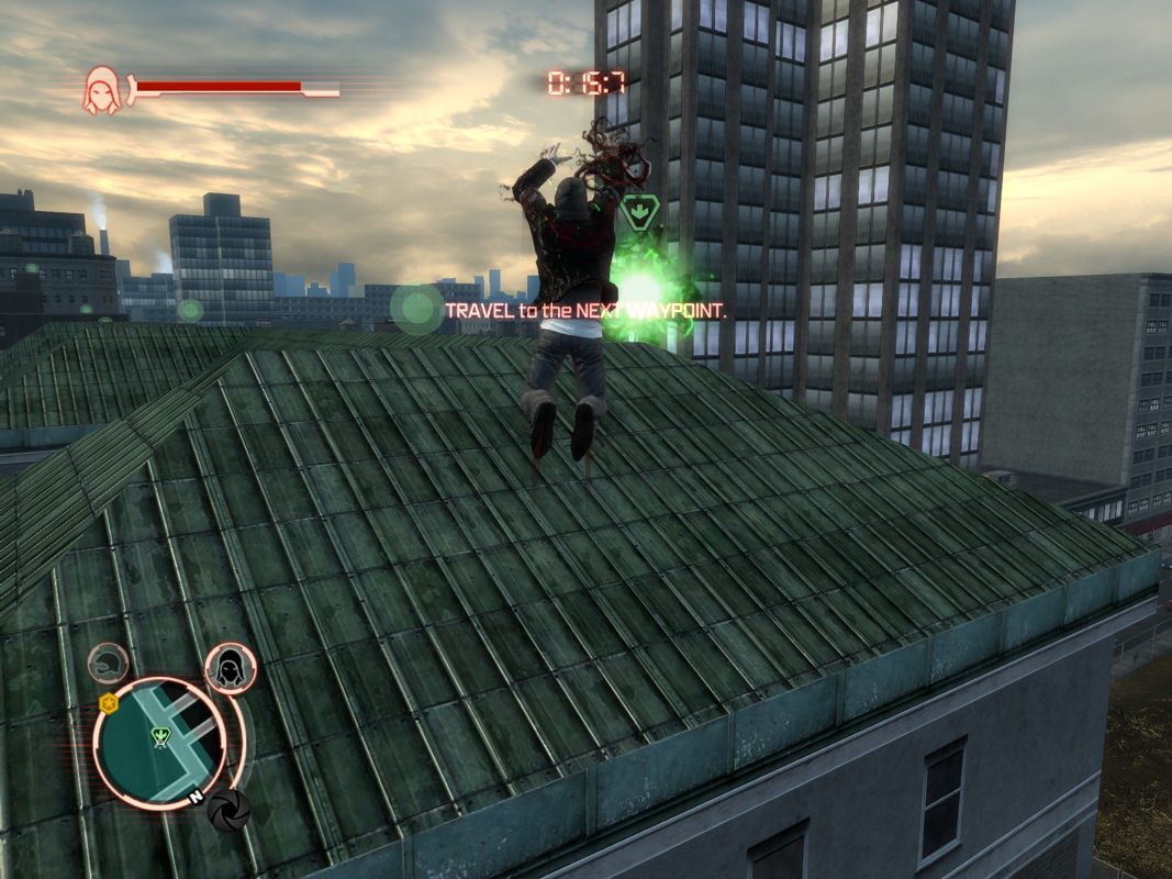 Prototype (Windows) screenshot: A checkpoint race over the rooftops.