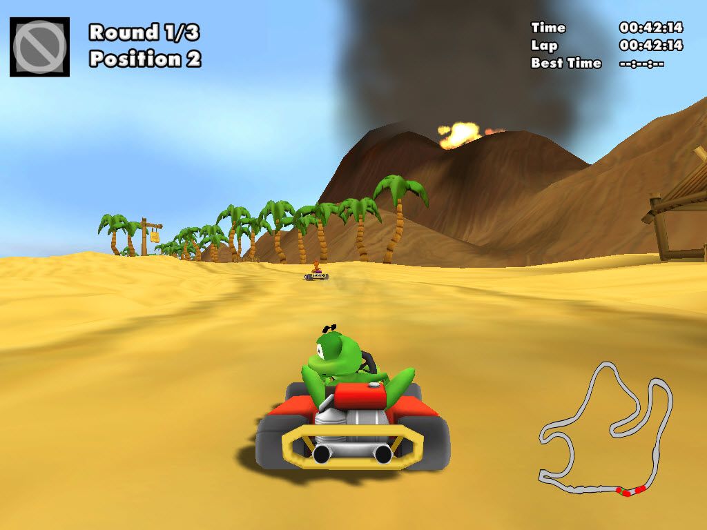 Crazy Chicken: Kart 2 (Windows) screenshot: Racing on the beach