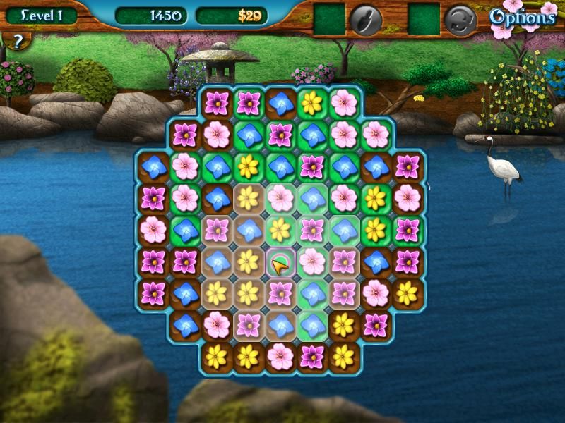 Flower Paradise (Windows) screenshot: Using an earthquake to clear a 5x5 circle.