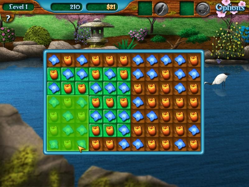 Flower Paradise (Windows) screenshot: Making a match in a Box Clear level.
