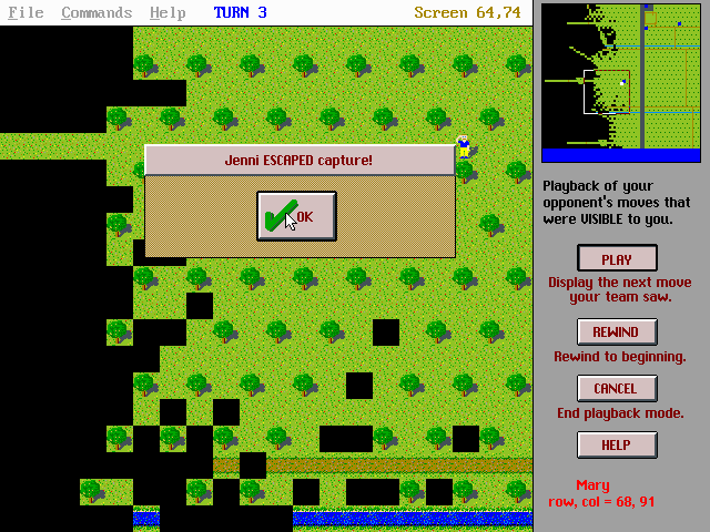 Capture the Flag (DOS) screenshot: Phew! My team member has escaped capture