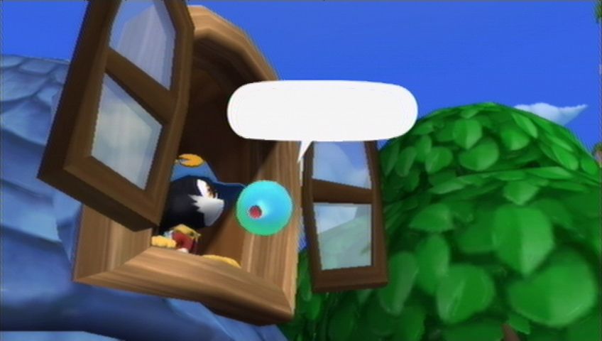 Klonoa (Wii) screenshot: Klonoa and Huepoe look up towards Bell Hill