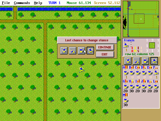 Capture the Flag (DOS) screenshot: Choosing a stance