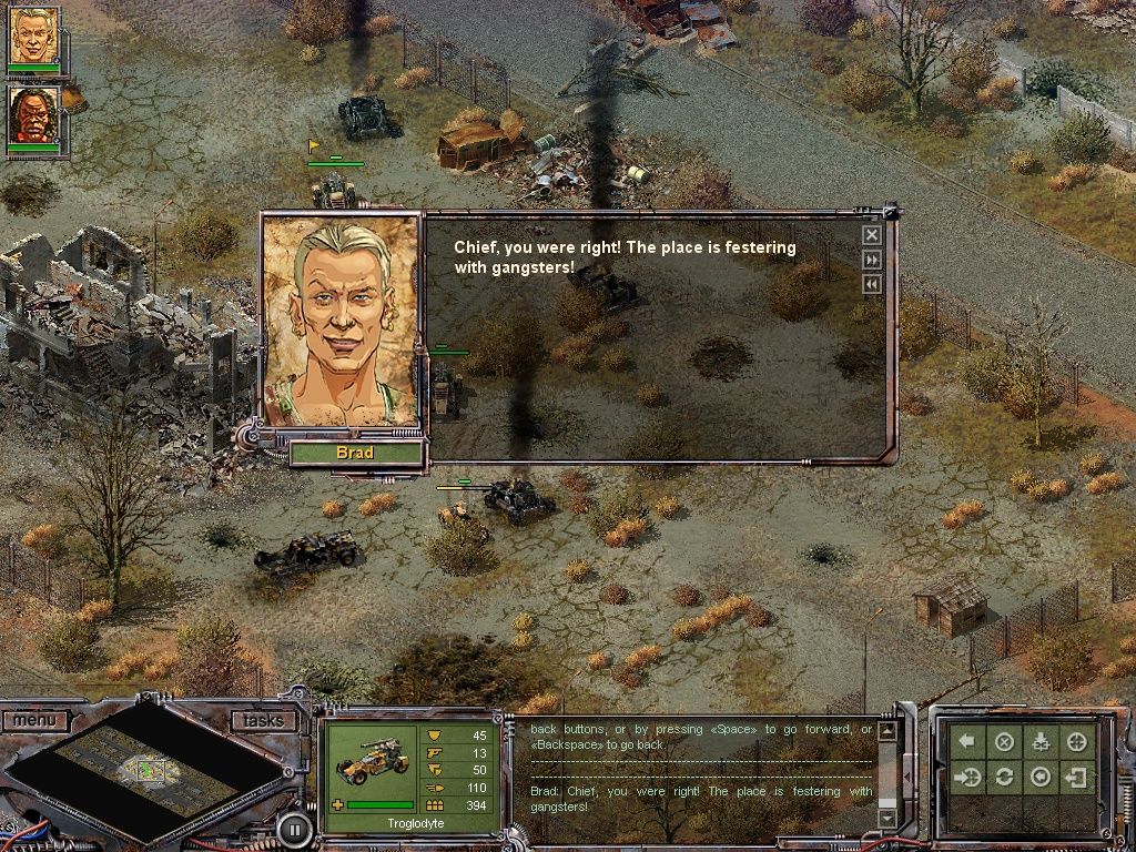 Desert Law (Windows) screenshot: Missions are often broken up with short exchanges between characters.