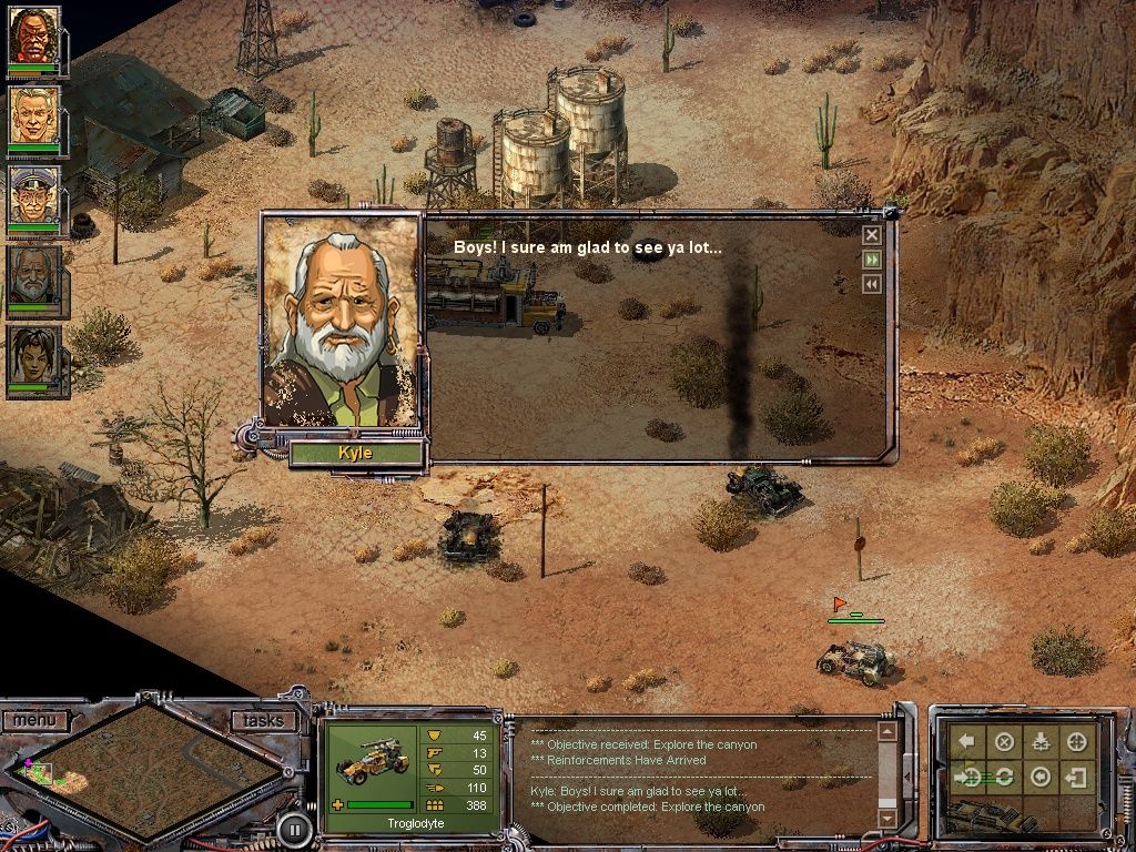 Desert Law (Windows) screenshot: Rescuing Kyle, the owner of the bar, whose vehicle has broken down