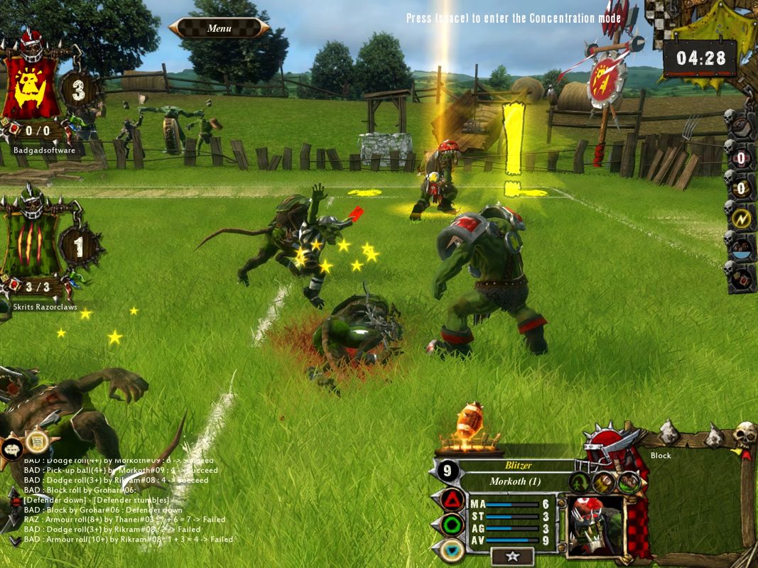 Blood Bowl (Windows) screenshot: The referee saw that I kicked that Skaven when he was down.