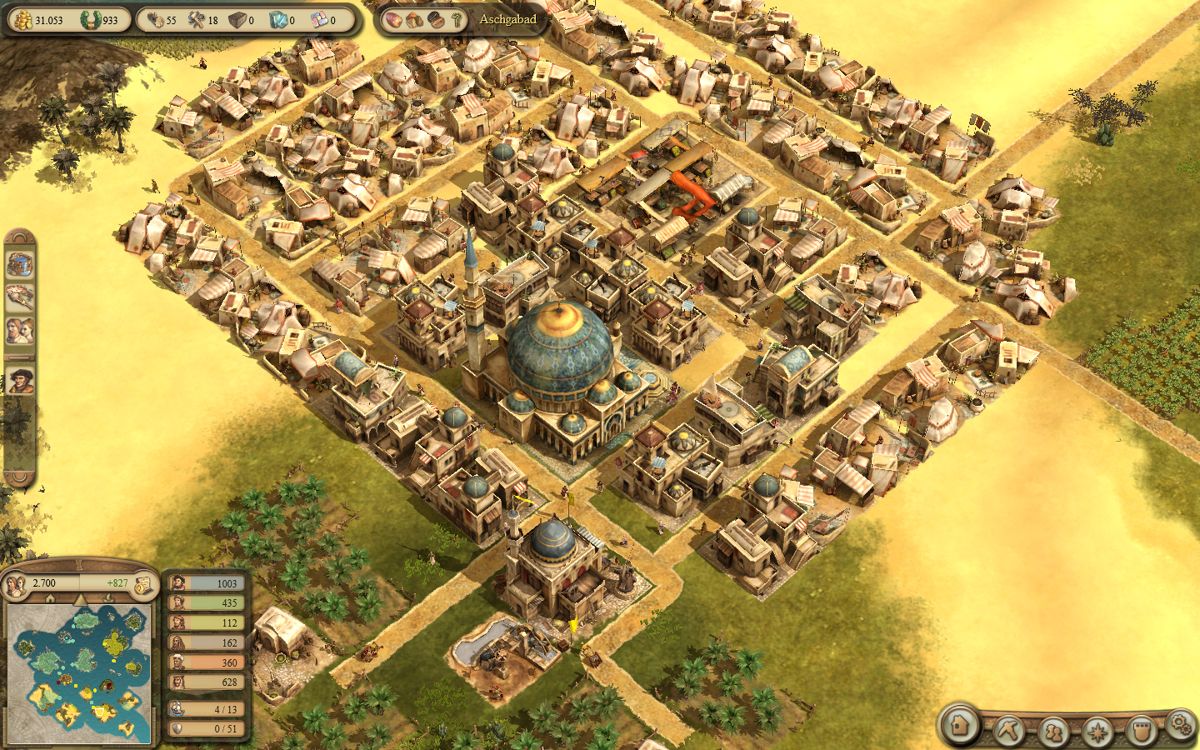 Dawn of Discovery (Windows) screenshot: Our Orient-city is growing nicely.