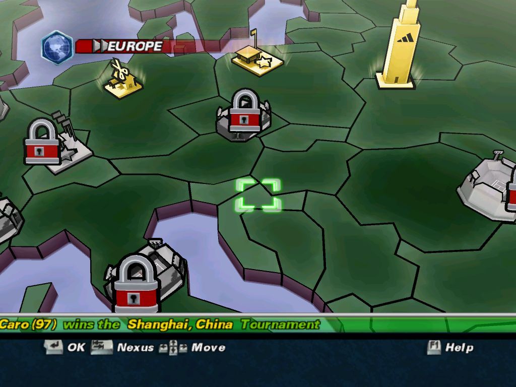 Top Spin (Windows) screenshot: World Map - don't rely on it if you're arguing about borders.