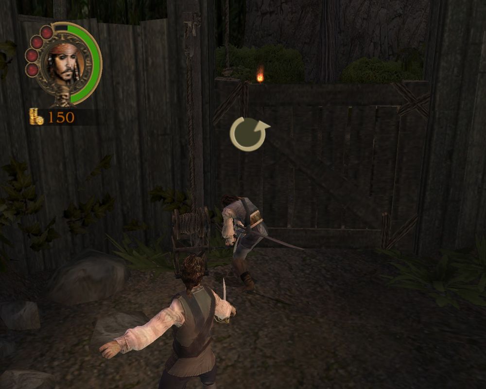Pirates of the Caribbean: The Legend of Jack Sparrow (Windows) screenshot: In the game you need to complete several contextual actions, this time open a door.