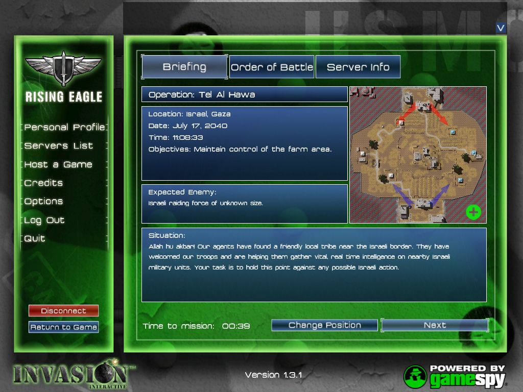 Rising Eagle: Futuristic Infantry Warfare (Windows) screenshot: Briefing of the mission