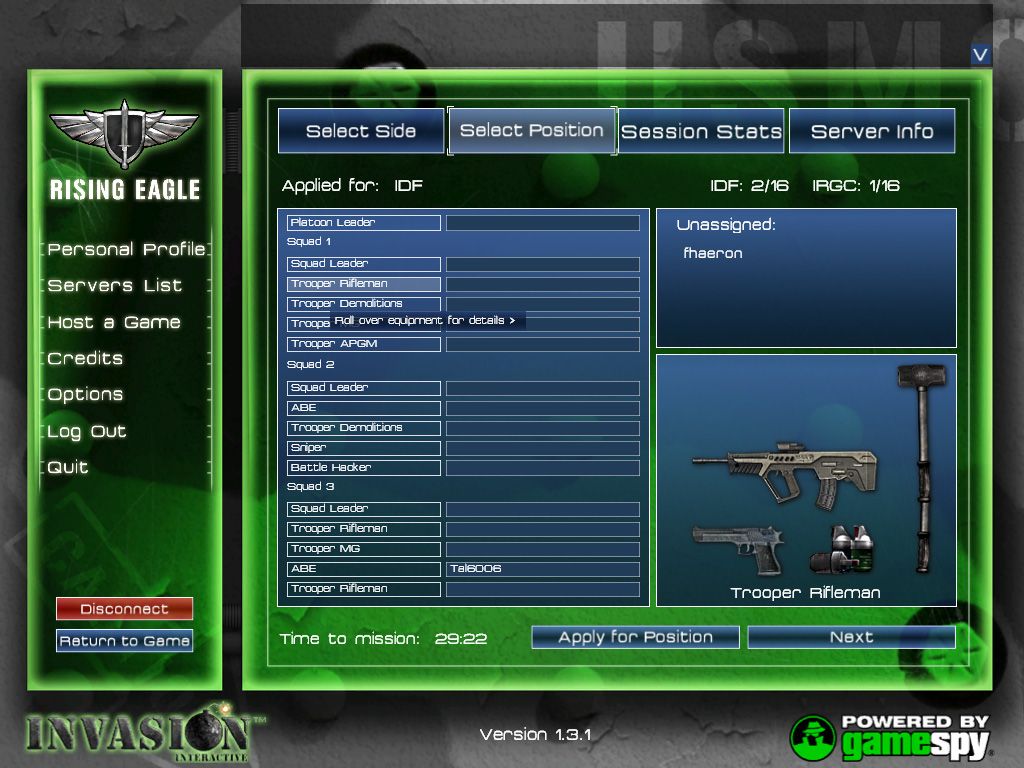Rising Eagle: Futuristic Infantry Warfare (Windows) screenshot: Each time you play you need to select a role