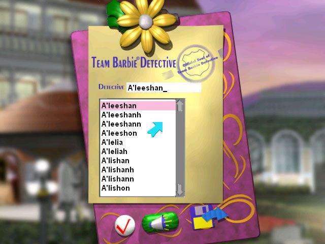 Detective Barbie 2: The Vacation Mystery (Windows) screenshot: The game pronounces your name phonetically