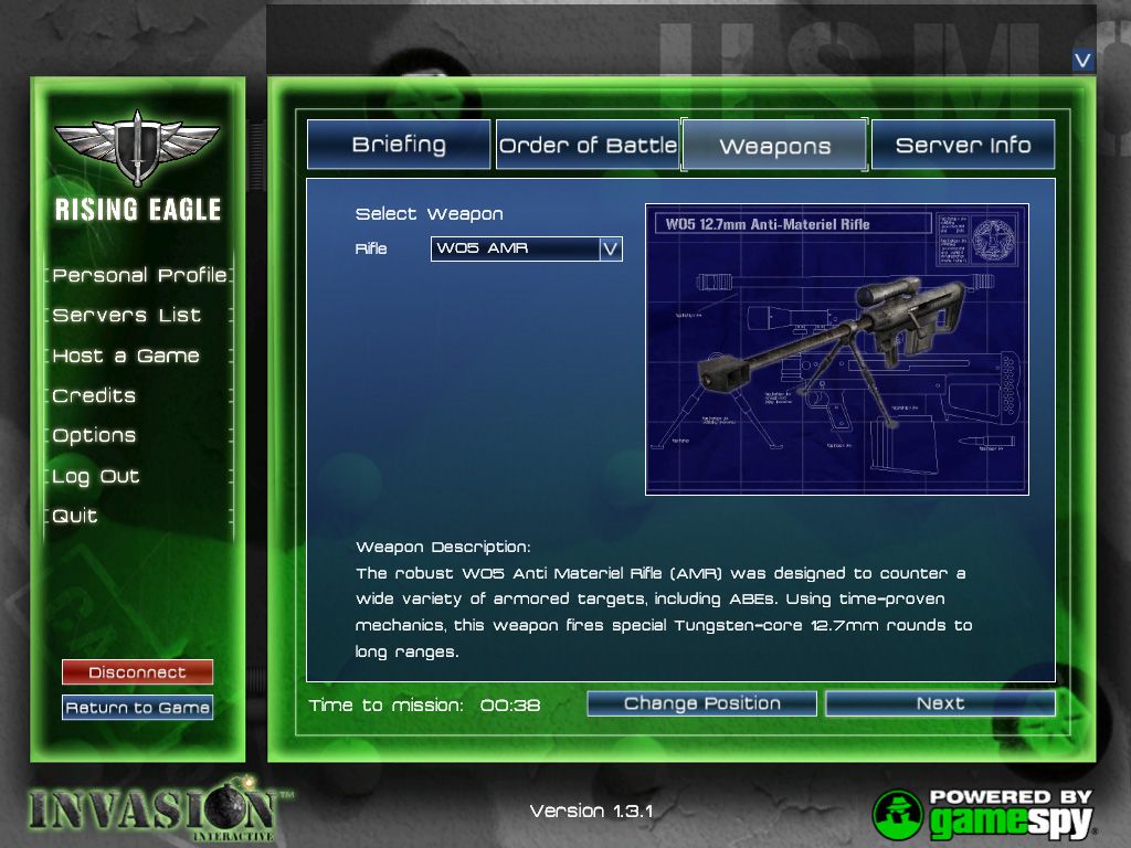 Rising Eagle: Futuristic Infantry Warfare (Windows) screenshot: Sniper weapons selection screen