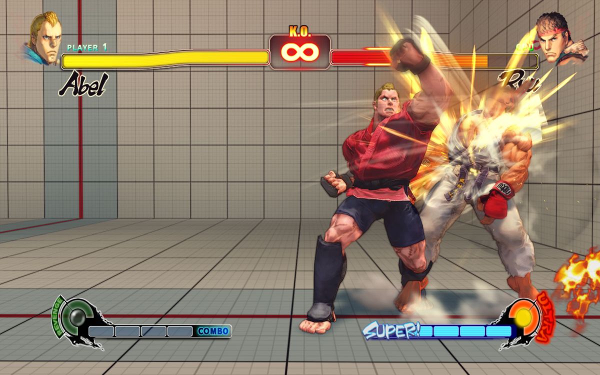 Street Fighter IV (Windows) screenshot: Abel performs an uppercut in the training area.