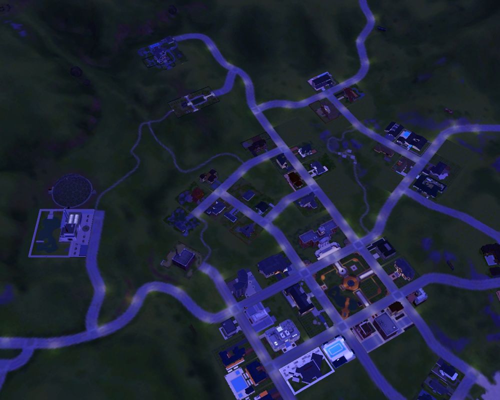 The Sims 3 (Windows) screenshot: A birds-eye view of the Seamless city