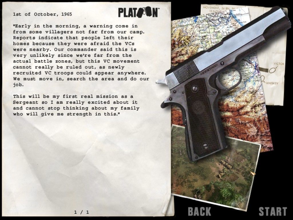 Platoon (Windows) screenshot: Campaign first mission diary