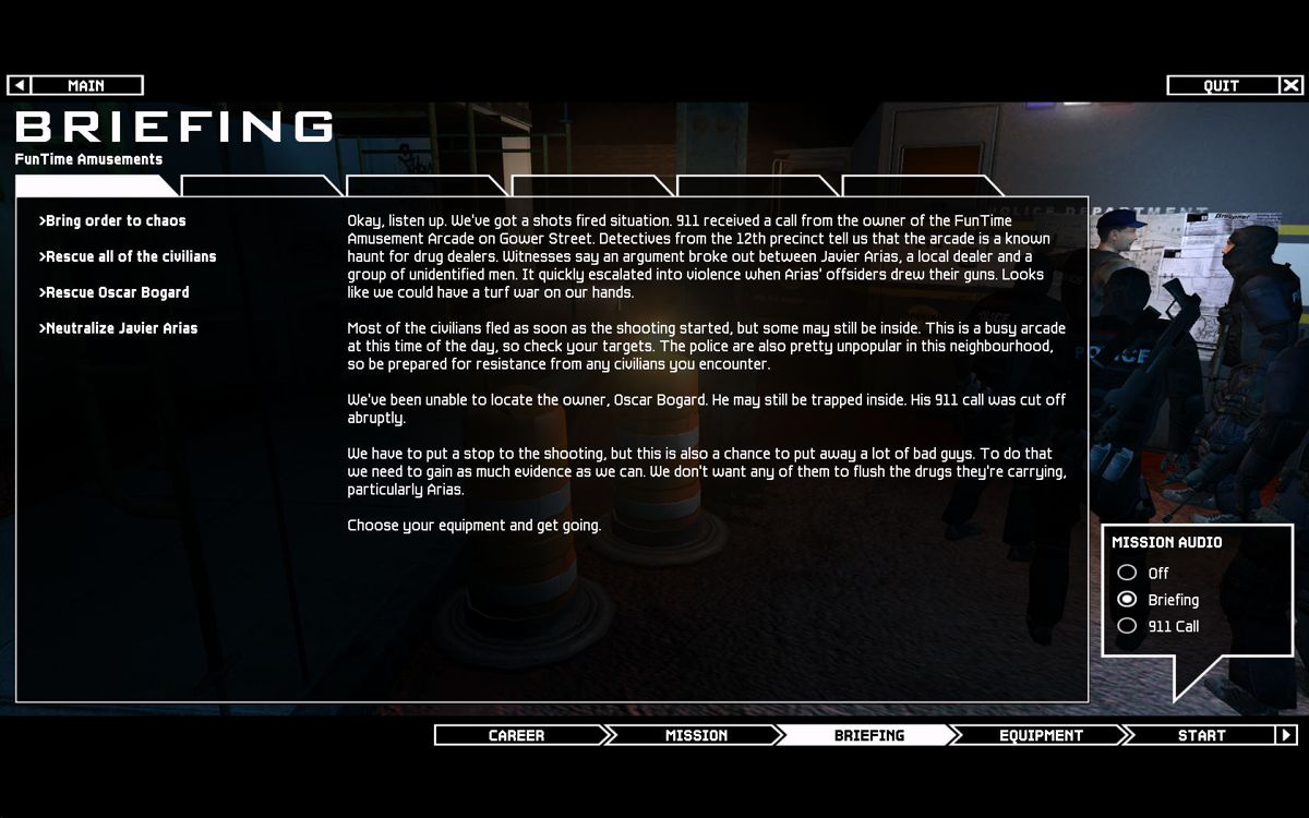 SWAT 4: The Stetchkov Syndicate (Windows) screenshot: Mission briefing