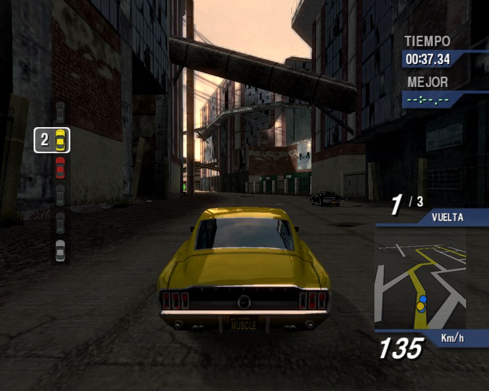Ford Bold Moves Street Racing (Windows) screenshot: Driving in second position on the Skid Row track.