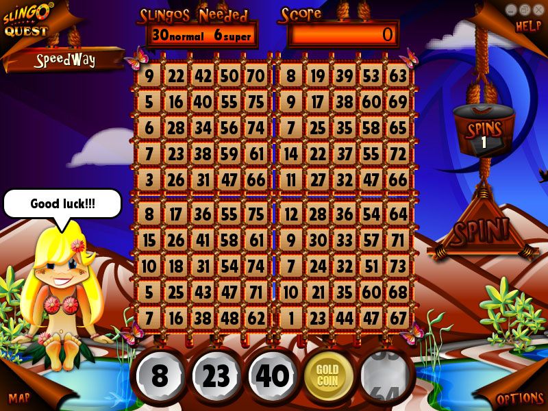 Slingo Quest (Windows) screenshot: 4 Slingo cards in play