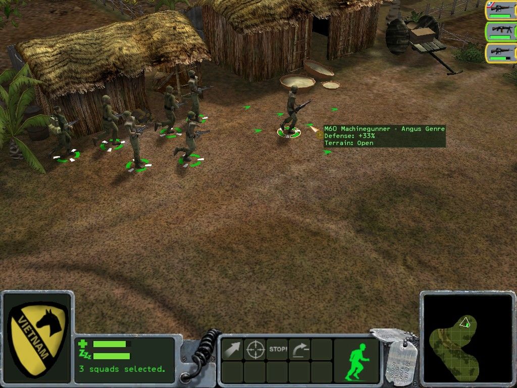 Platoon (Windows) screenshot: Squad reaching the village.