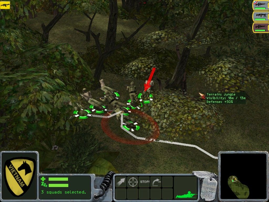 Platoon (Windows) screenshot: Everyone's prone, enemies spotted.