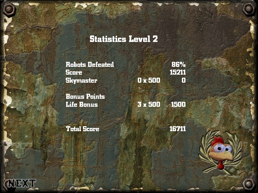 Crazy Chicken: Approaching (Windows) screenshot: Statistics screen for each level you finish.