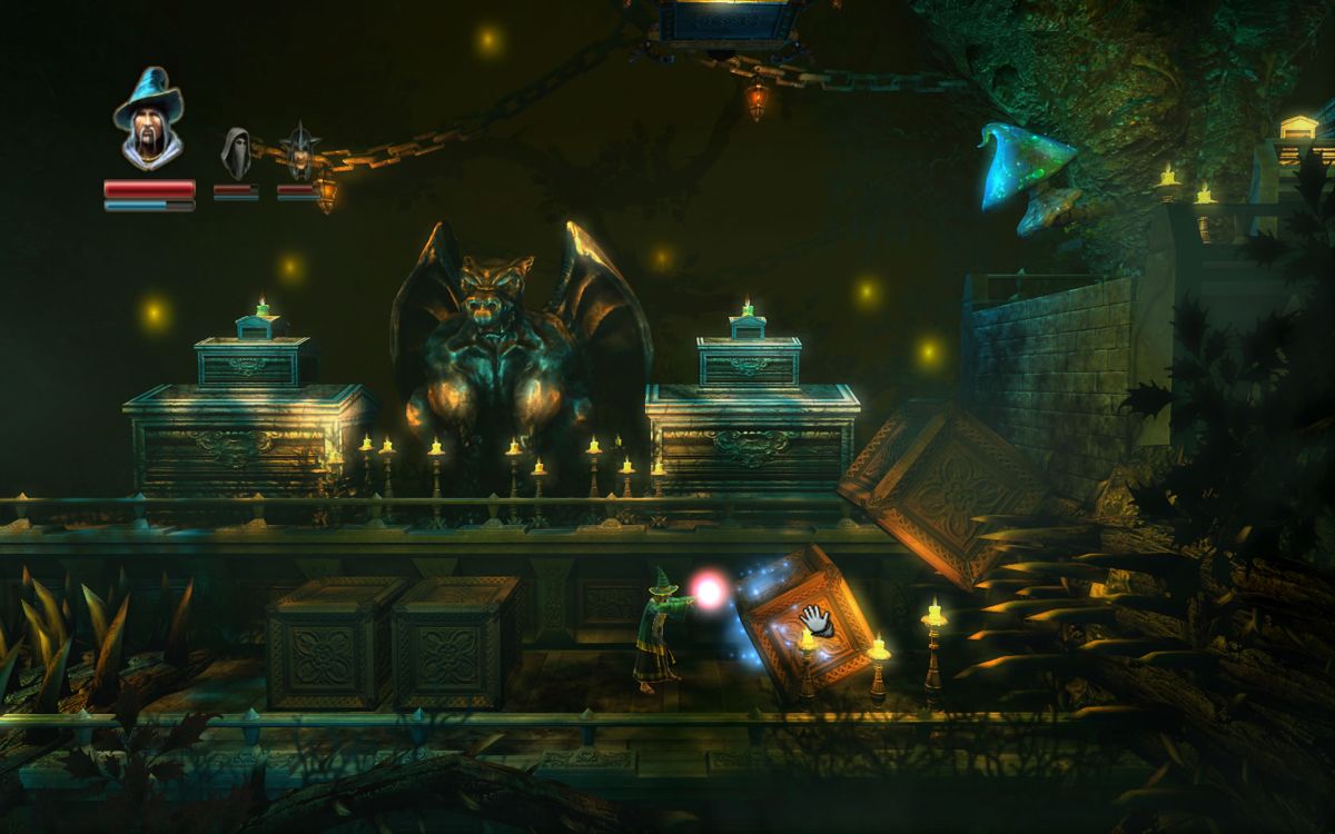 Trine (Windows) screenshot: Stacking some boxes on top of each other.