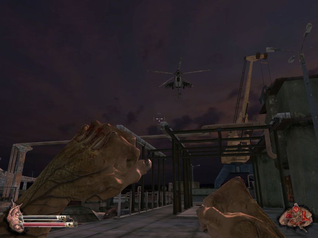 Dusk-12: Deadly Zone (Windows) screenshot: What do you do when helicopters start firing rockets at you?