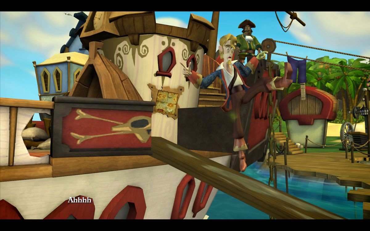 Tales of Monkey Island: Chapter 1 - Launch of the Screaming Narwhal (Windows) screenshot: Guybrush tries to seize a ship in his own way.