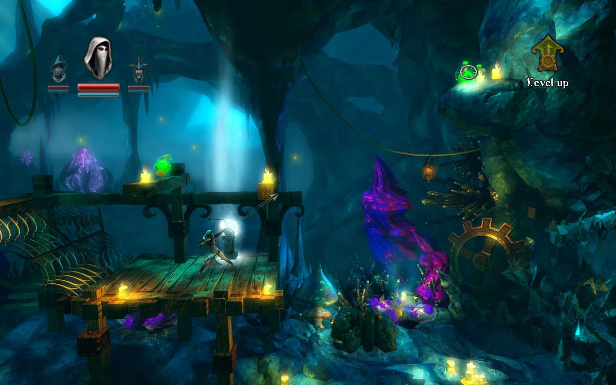 Trine (Windows) screenshot: Zoya aims for the potions on the higher ledge.