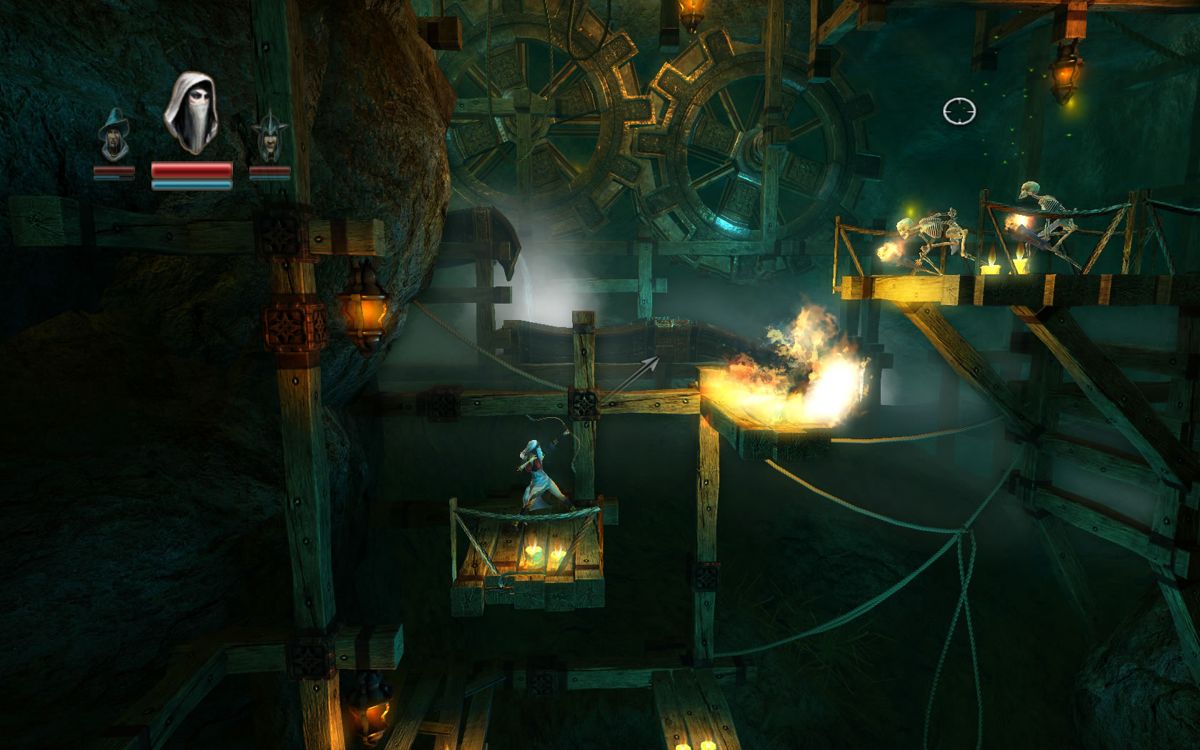 Trine (Windows) screenshot: Fighting multiple skeletons at once, a common situation.