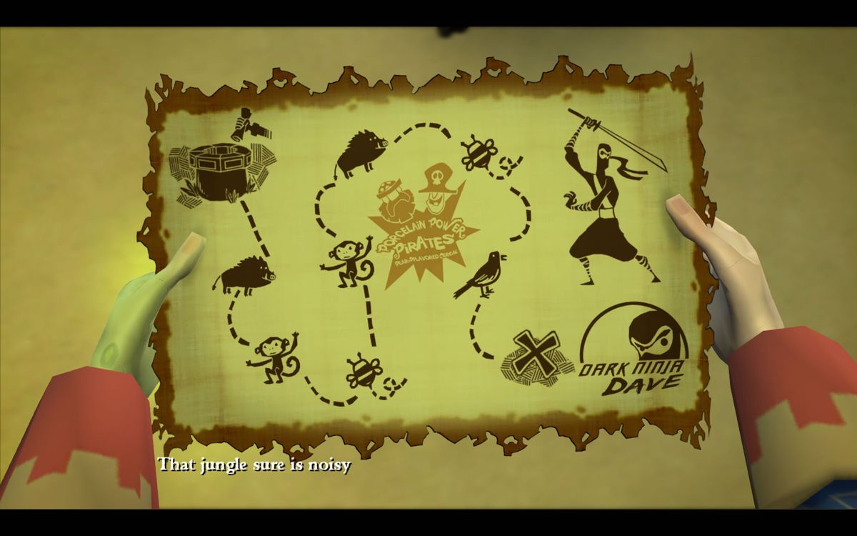 Tales of Monkey Island: Chapter 1 - Launch of the Screaming Narwhal (Windows) screenshot: Can you decipher the map to find the mystical Dark Ninja Dave treasure?