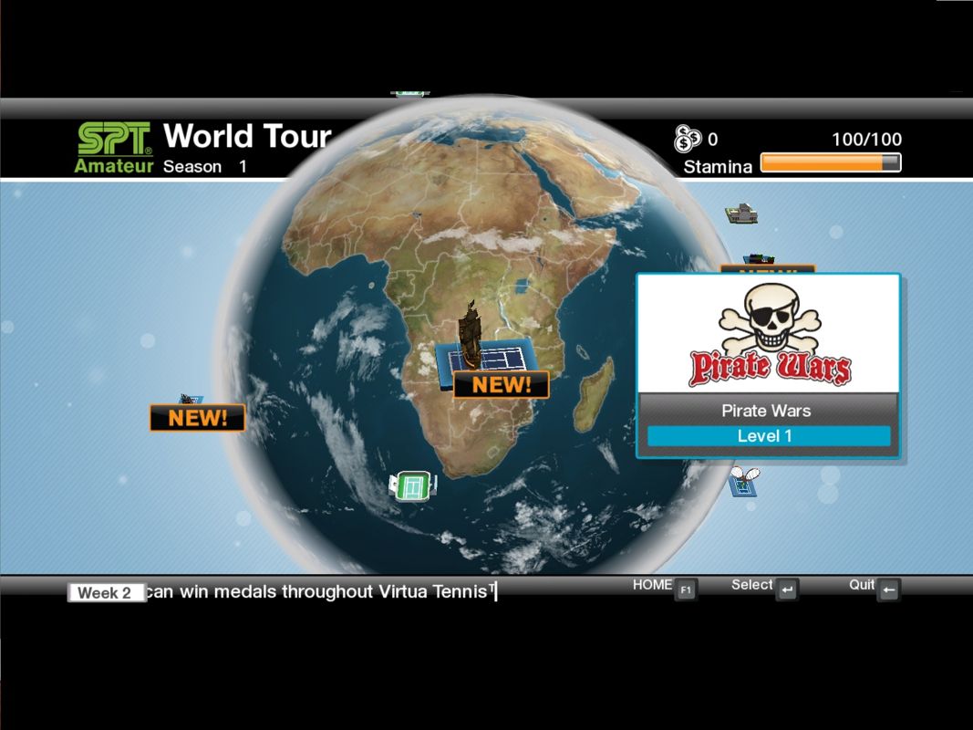 Virtua Tennis 2009 (Windows) screenshot: The world map - your home in the world tour-mode.